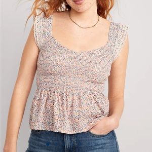 NWT Fitted Flutter-Sleeve Smocked
Top